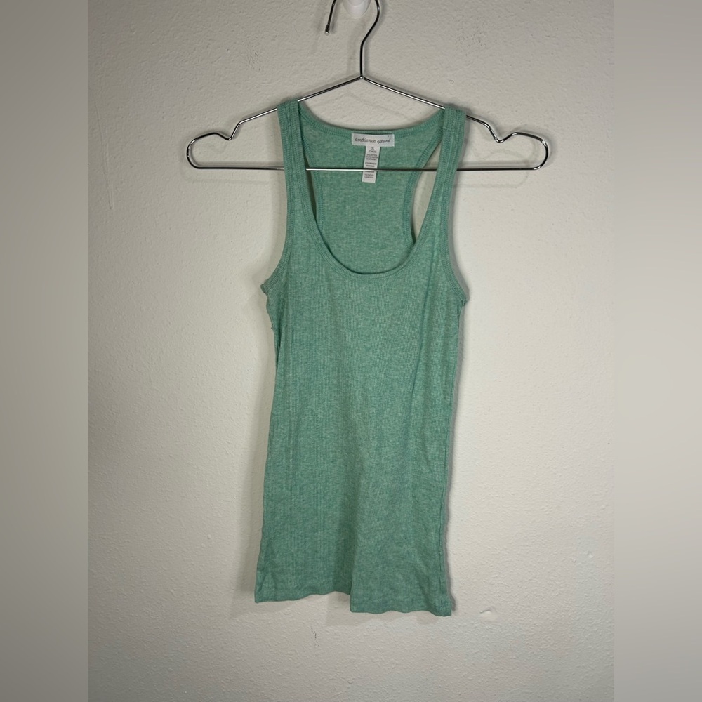 Ambiance Apparel Green Ribbed Racerback Tank Top Women’s Small